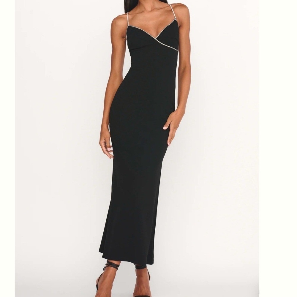Here Comes The Sun Rhinestone Strap Bodycon Chic Maxi Dress Womens Medium Black